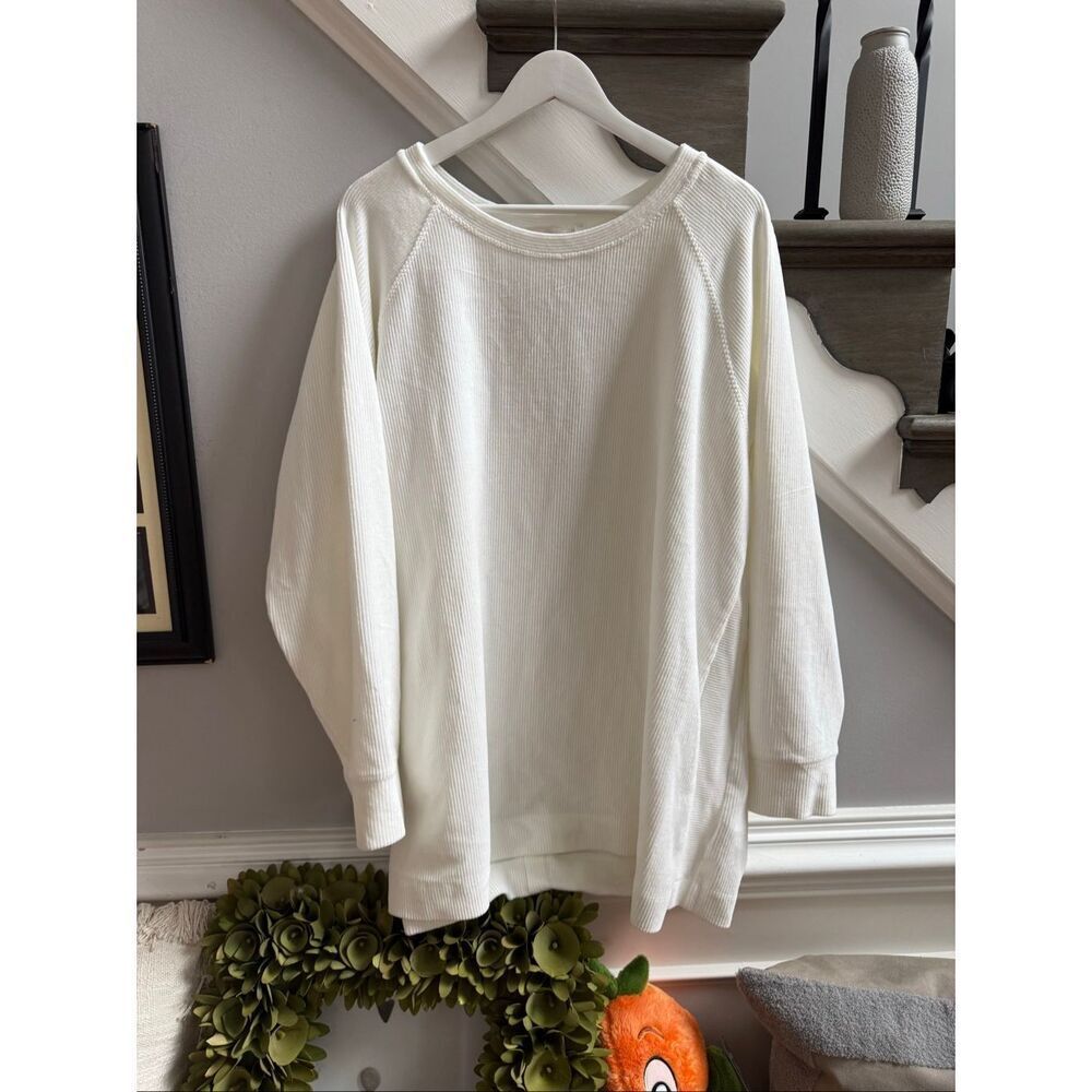 Soft Surroundings White Velour Ribbed Back Button Sweatshirt sz 3X EUC